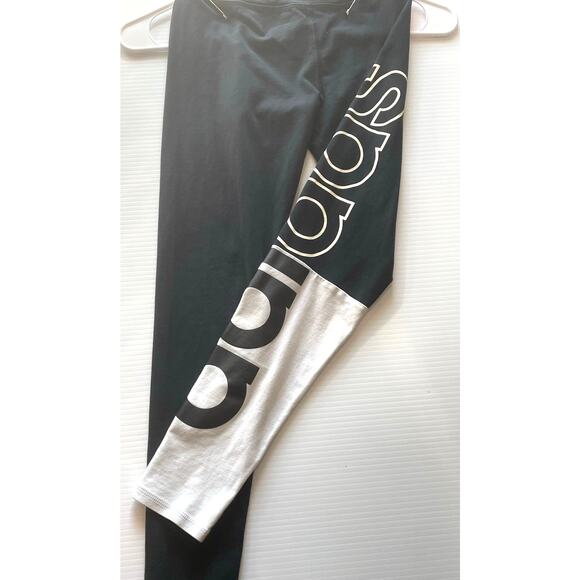 Black Adidas Leggings with White Colorblock on one leg, Bold Logo up the side - Picture 1 of 2